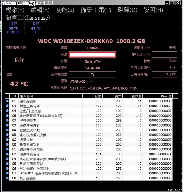 1TB WD藍標 WD10EZEX 開箱文