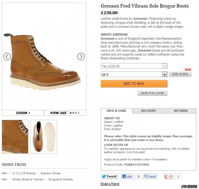 [ASOS][甲好道相報] Grenson 花雕黃金大底免NTD,000