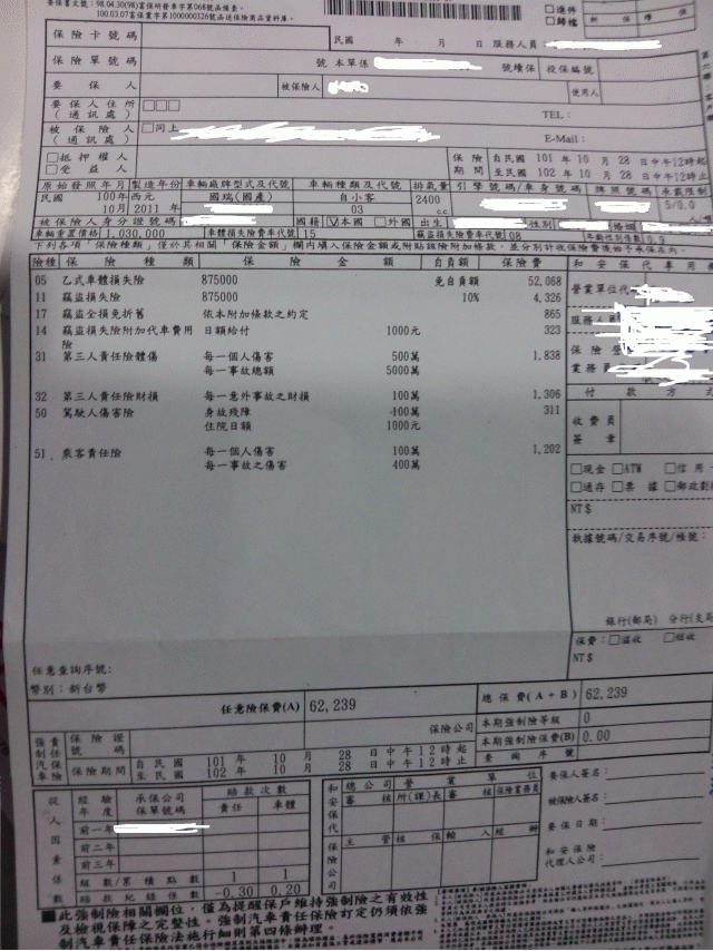 TOYOTA車險麻煩幫忙看一下