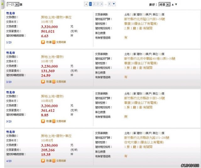 竹北市實價登錄資料