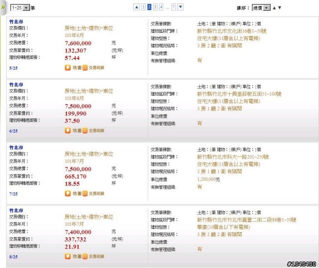 竹北市實價登錄資料