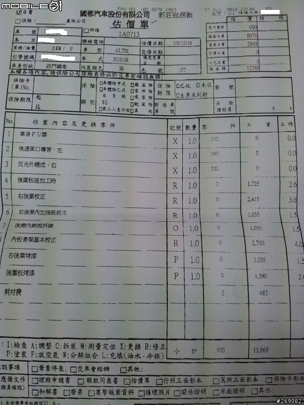 車禍處理，toyota原廠估價經驗