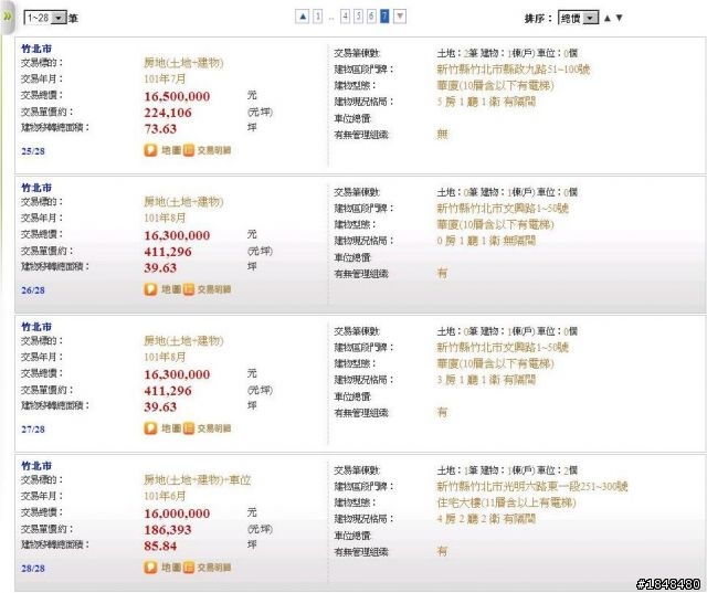 竹北市實價登錄資料