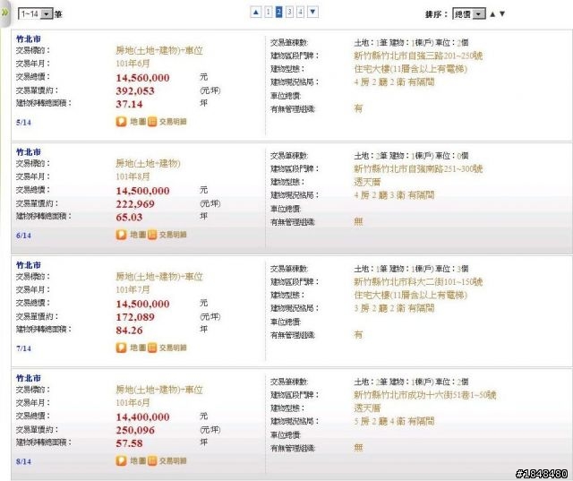 竹北市實價登錄資料