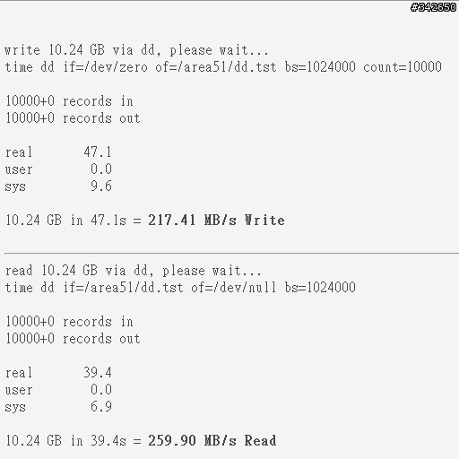網路傳輸測試 測試六：ZFS @ Esxi