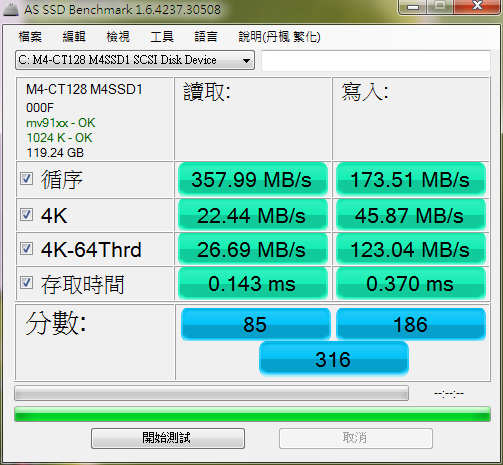 換了 m4 ssd 128g 速度好像不理想?
