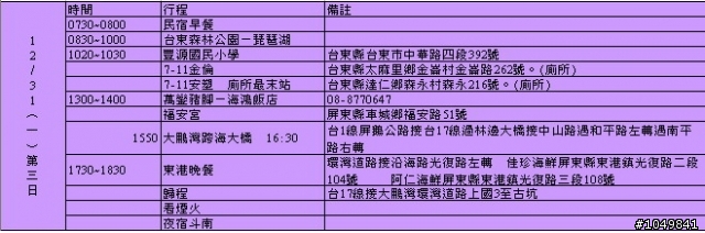 後山三天二夜  行程請益