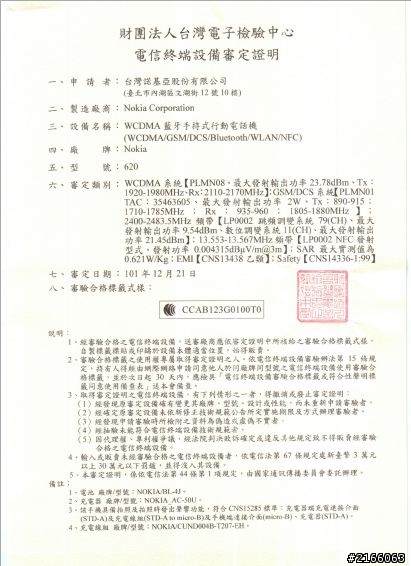 Lumia 620通過審核即將上市!!