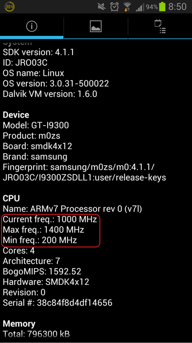 Galaxy S3 CPU頻率