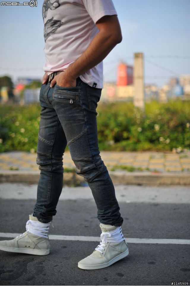[產地直送]2013SS Balmain灰泥上膠褲Slim Biker Jeans