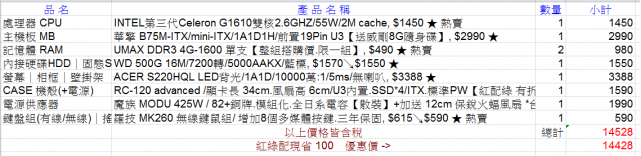 幫朋友開的一台電腦清單，請大神們有誤指正