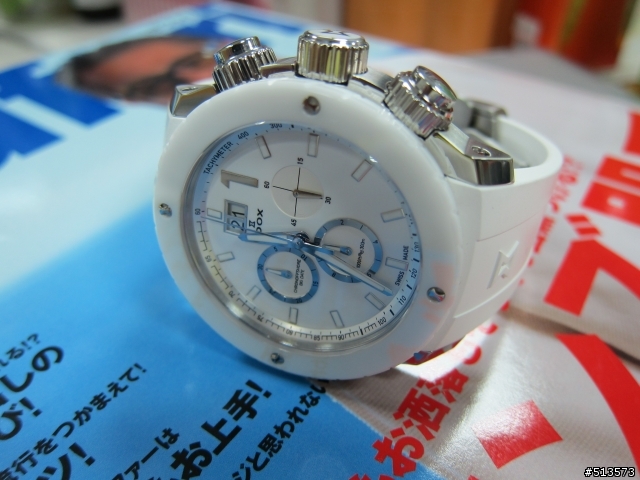【生日禮物】白色魅力 EDOX Class-1 Chronooffshore Big Date 白色陶瓷表圈300米防水石英計時碼表