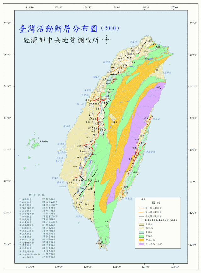 台灣斷層分布圖