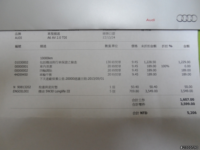 2012/13年式 Audi A6 Avant 2.0TDI保養分享資訊。