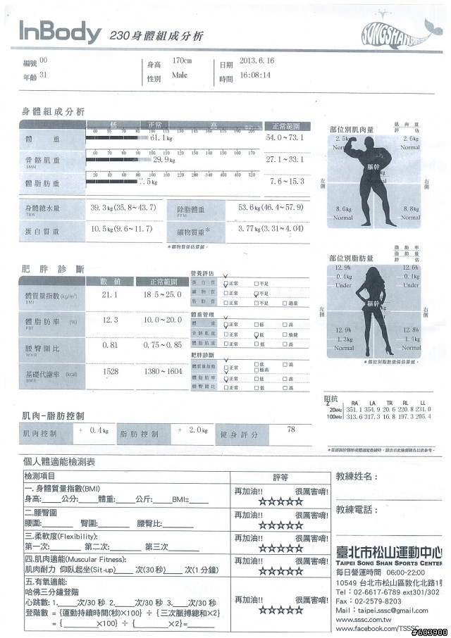 今天去做了InBody測量~教練說我要改變運動方針~