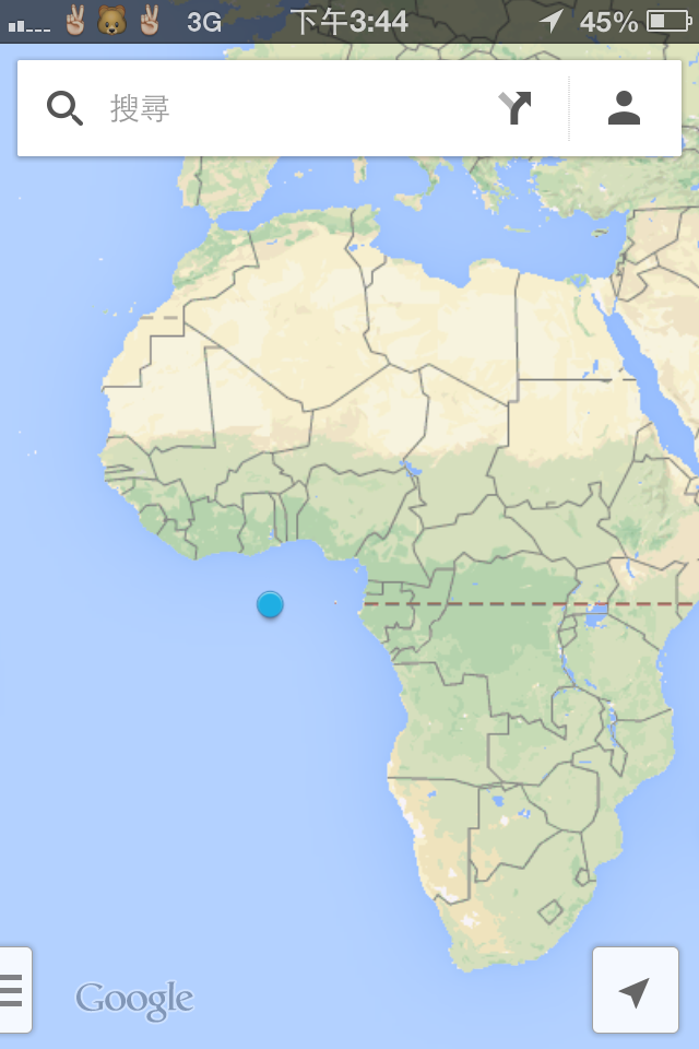 人在臺灣Google map定位跑到非洲外海
