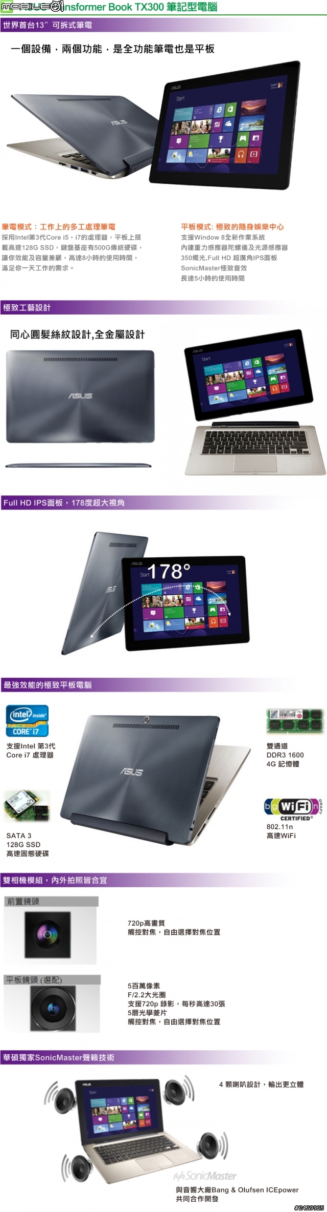 ASUS變形筆電TX300CA喇叭只做單邊就有環繞音響的效果@@?