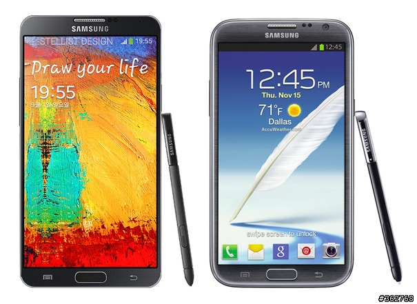 Note3漏出的內建桌布跟正反面外觀及Note2正面比較圖