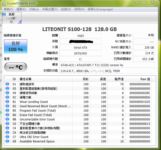 liteon  s100 128G 一年前後比較