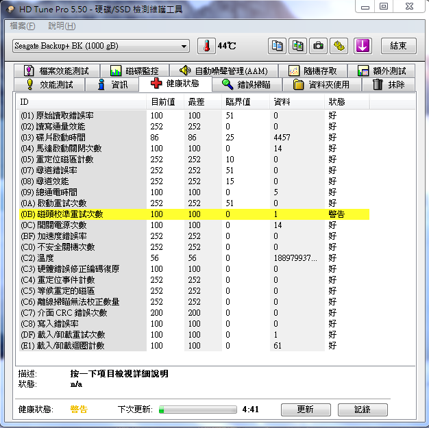 關於SMART值 [0B] - Seagate Backup Plus 1TB USB3.0 2.5吋行動硬碟
