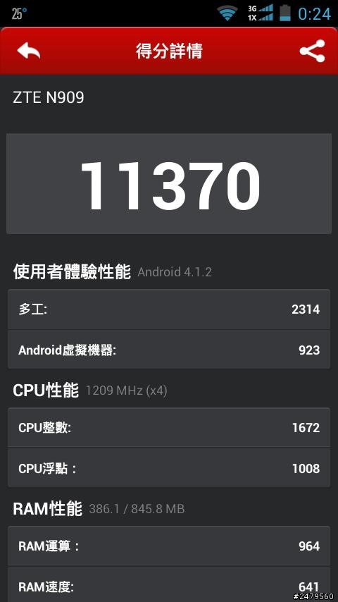 亞太電信 E5(ZTE N909)安兔兔分數
