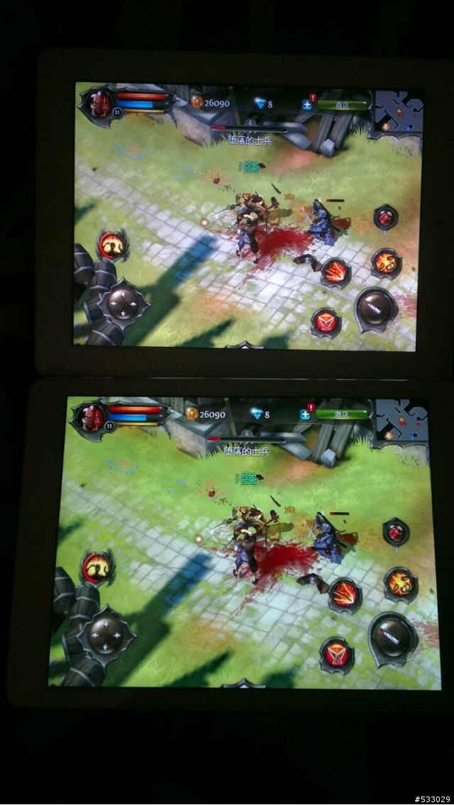 IPAD2(上)與IPAD AIR(下)螢幕色差比較，IPAD AIR明顯偏綠!!!