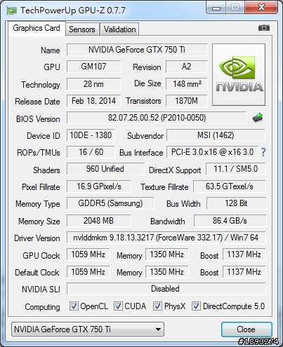 [開箱] NVIDIA省電低溫新成員 msi 微星 N750 Ti Gaming 免6Pin