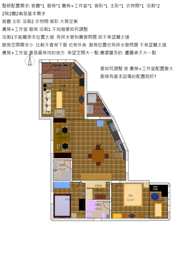 該如何調整廚房和書房的配置