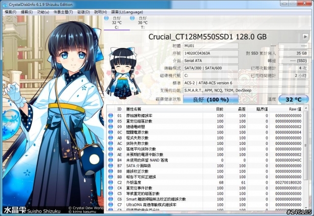 [求助]新買美光M550 128GB硬碟檢測異常?