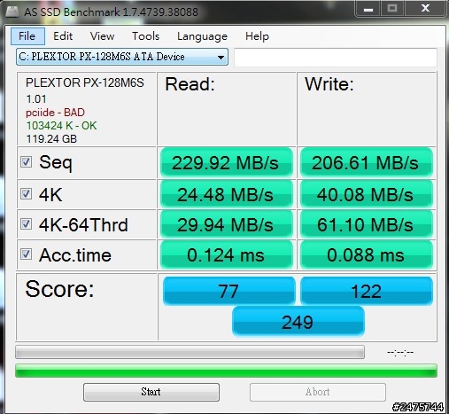 plextor m6s 分數雖然很差,但是覺得和之前用硬碟比起來真的快好多啊!