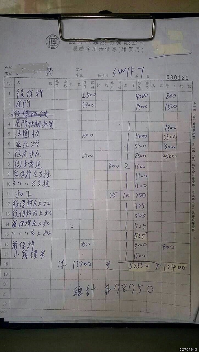 撞到2009SWIFT 請問一下對方這樣估價合理嗎