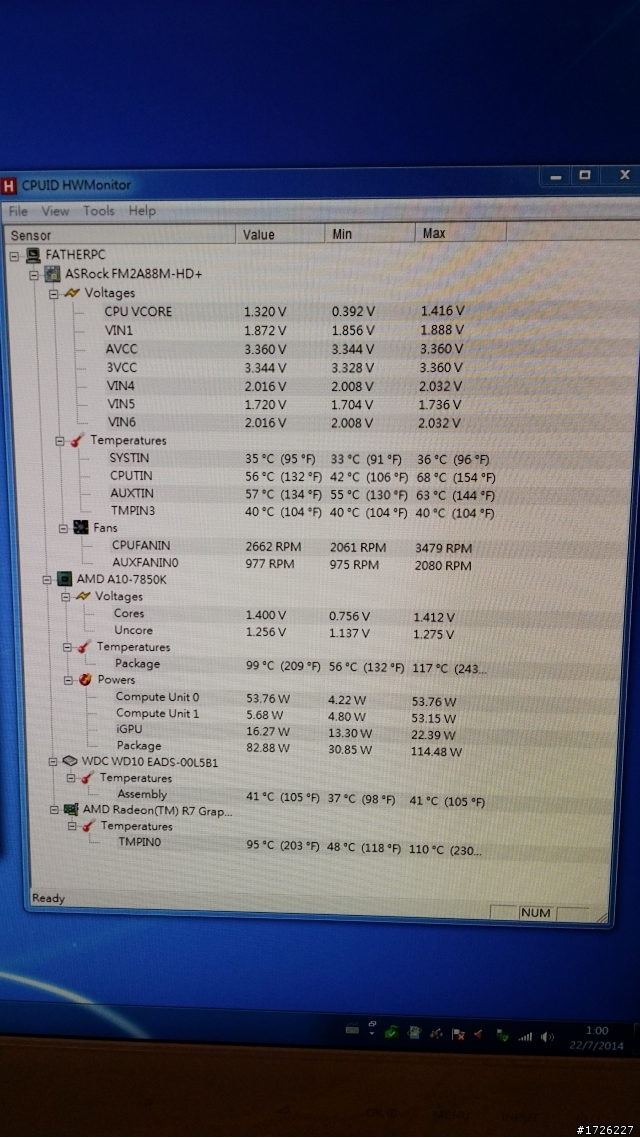 A10-7850K配FM2A88M-DH+ 溫度異常??