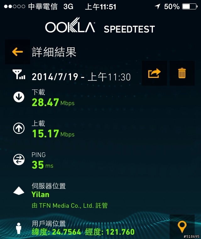 宜蘭逐漸有4G訊號囉（中華）...！