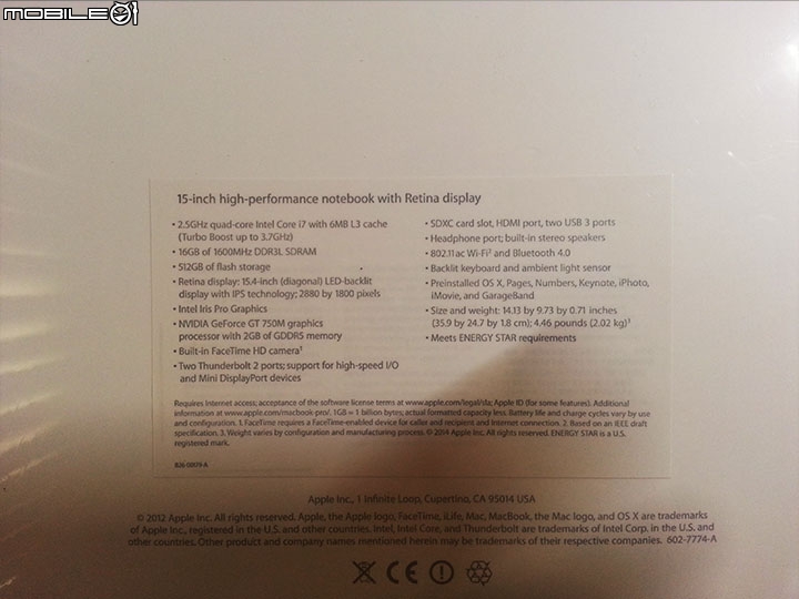 2014 Mid 15" Macbook Pro Retina 開箱（多圖）