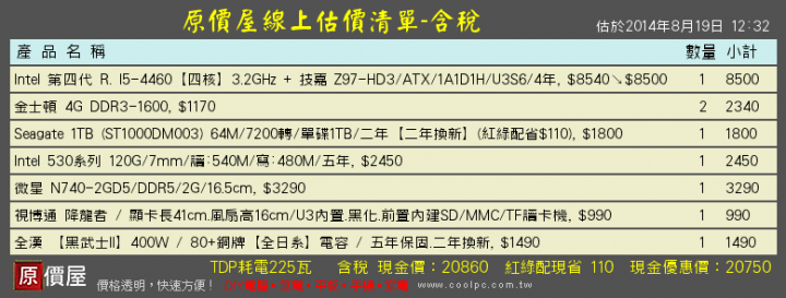 新手預算約20K 自行找了一些資料 希望大神給建議