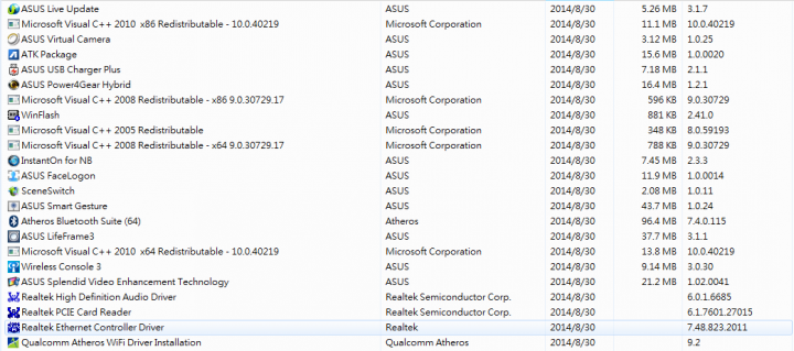 asus 筆電中的(內建)軟體,哪些是用不到或者是可解除安裝的