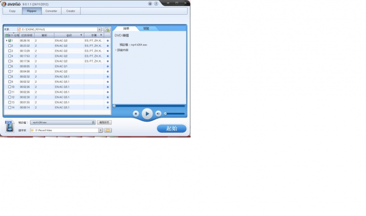 DVD轉換為MP4, 不知為何 沒有影片主檔 可以勾選  使用DVDFab, Freemake Video Converter皆如此 ;