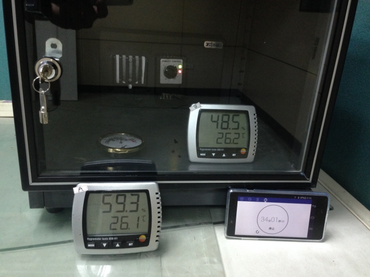 防潮箱-乾燥劑與晶片式除濕過程實際紀錄。