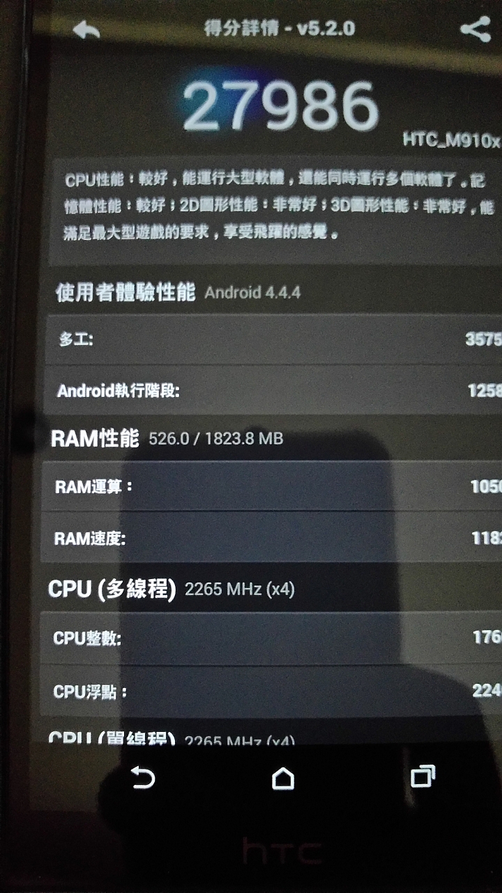 請問我的HTC Desire EYE安兔兔怎麽跑分只有27900分左右