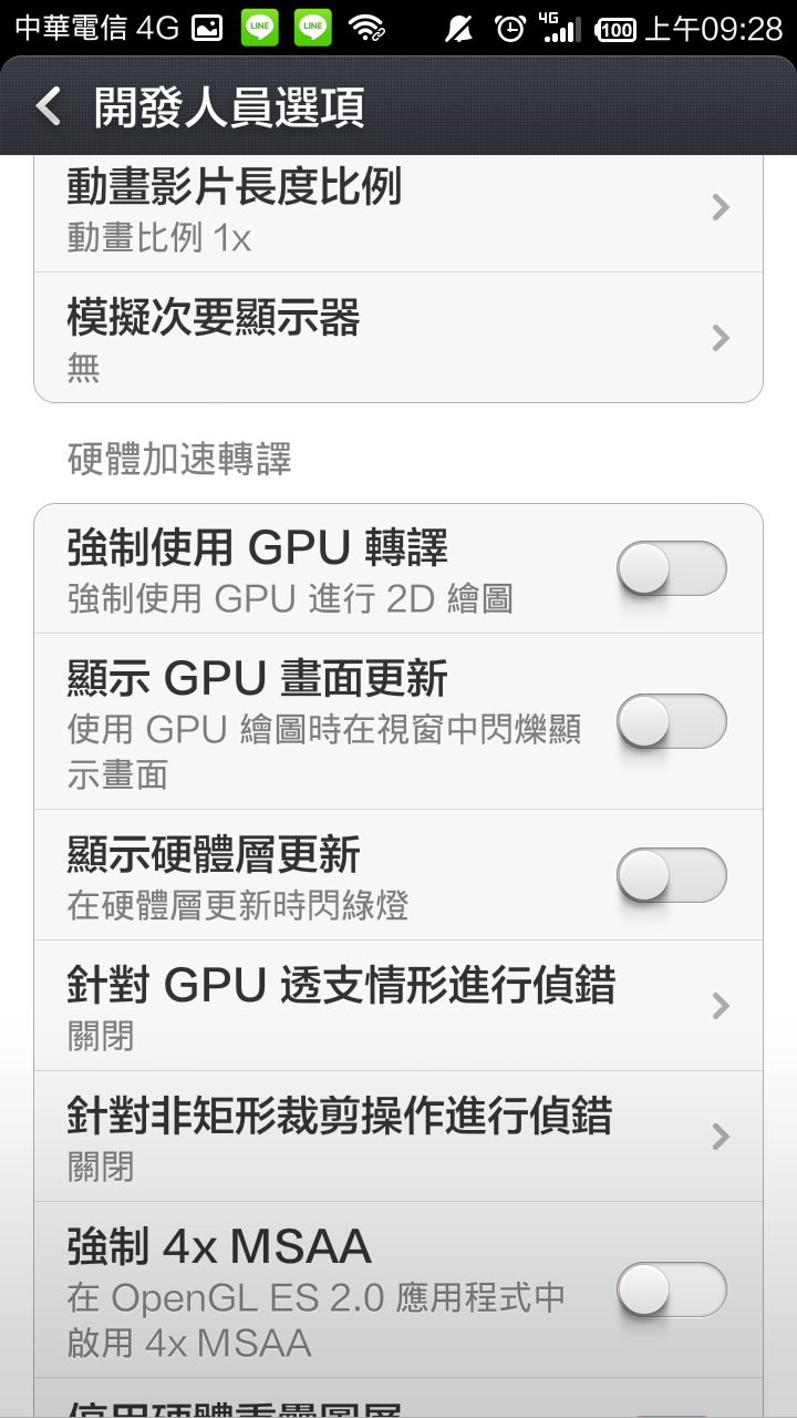 台灣版【紅米Note 4G增強版】開啟-開發人員功能選單, 及Hardware tests