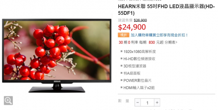 請教關於禾聯電視的特A級面板