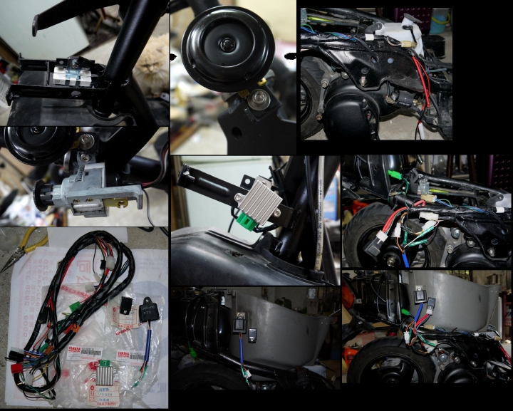 【jog50 (2t)】整理紀錄(16) / 翻新登入 / 排氣管、車箱線、後避震、側柱、車箱、坐墊、油箱總成、電系總成。