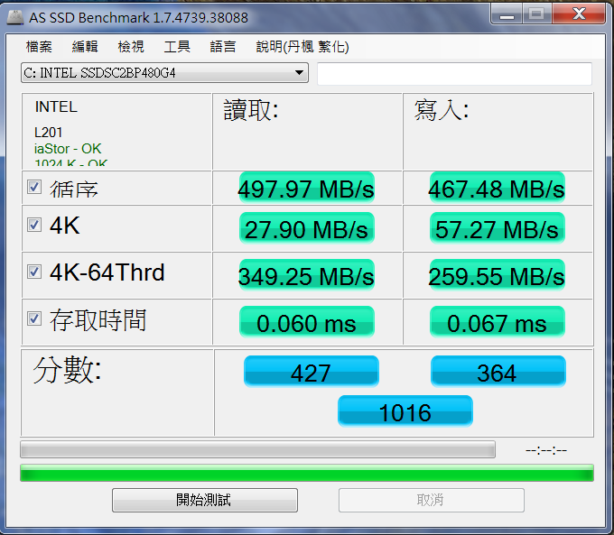 剛買的INTEL 730 480G SSD，測試數據怪怪的