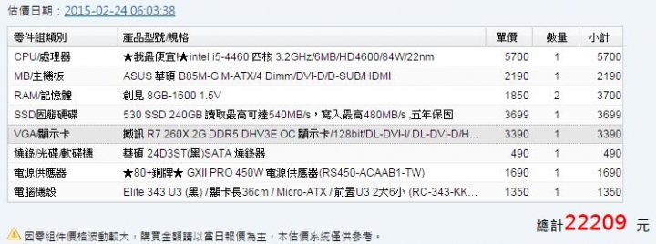 請問電腦規格估價