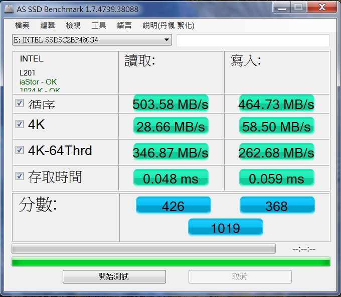 剛買的INTEL 730 480G SSD，測試數據怪怪的