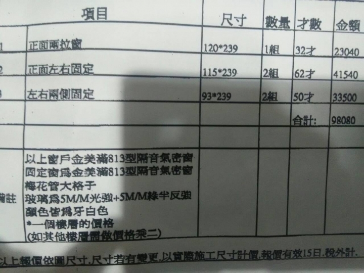 請問氣密窗的報價這樣合理嗎?