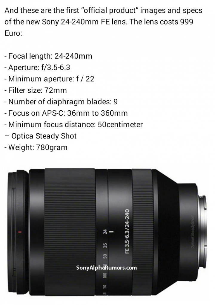 Sony FE 24-240mm... 3月12出貨... (及FE新鏡討論)