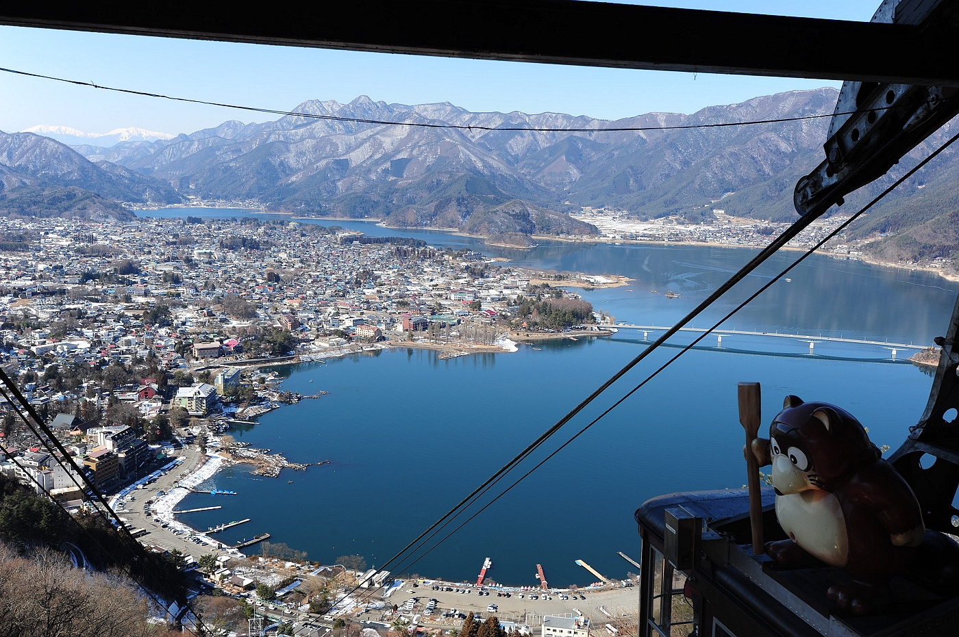 2015冬。日本關東自由行。富士五湖。河口湖車站。河口湖香草館。不動茶屋。天上山公園纜車_晶瑩剔透的藍色湖景