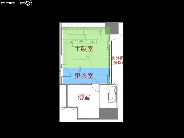 主臥室裡的浴室及更衣室之規劃