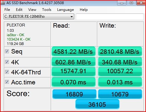 Plextor m6pro 跑 Plexturbo~